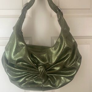 Nwot J Bassan Metallic Crackle Leather  Green Hobo Bag